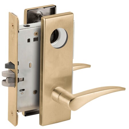 Schlage Grade 1 Storeroom Mortise Lock, Less Cylinder, 12 Lever, N Escutcheon, Satin Brass Fnsh, Left-Handed L9080L 12N 606 LH